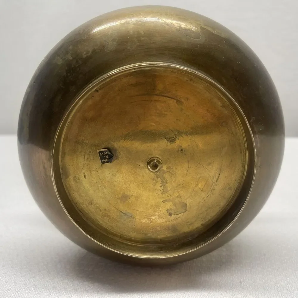 Vintage Solid Brass Cauldron Planter Pot Handle Mid-Century Modern Decor India